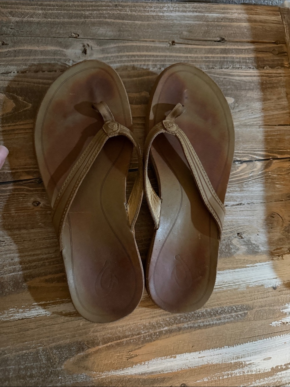 OluKai Brown Leather Thong Sandals